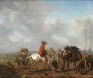 Landskap Med Ryttare Pa Vit Hast, Packasna Och Figurer by Pieter Wouwermans or Wouwerman