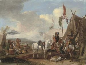 Cavalry Resting At An Encampment by Pieter Wouwermans or Wouwerman