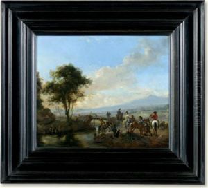 An Italianate Landscape With A Hawking Party