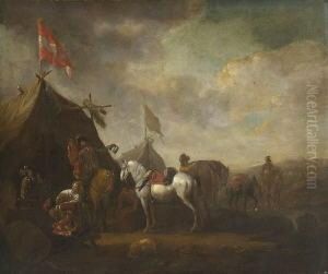 Feldlager. by Pieter Wouwermans or Wouwerman