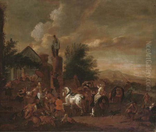 A Hawking Party At Rest By An Inn - view 1