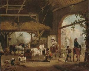 A Hunting Party Setting Out From A Barn A Hunting Party Setting Out From A Barn