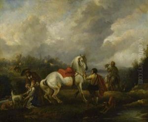 Jagdszene Mit Einem Schimmel. by Pieter Wouwermans or Wouwerman