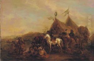 Soldiers Resting In A Military Encampment