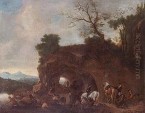 Travellers Resting And Watering Their Horses by Pieter Wouwermans or Wouwerman