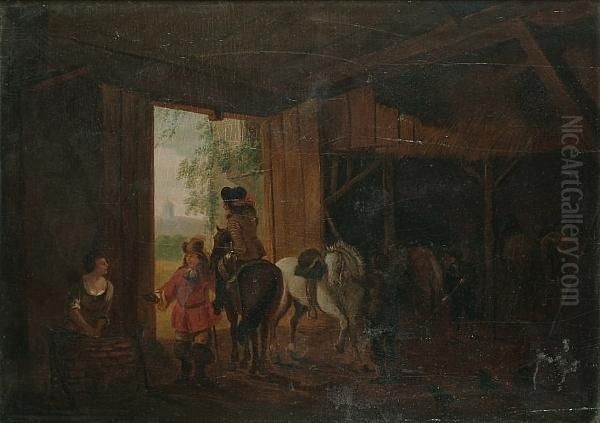Figures And Horses In A Stable - view 1