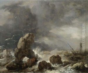 Ships Foundering In Stormy Seas by Pieter Wouwermans or Wouwerman