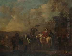 An Elegant Company Departing For The Hunt by Pieter Wouwermans or Wouwerman