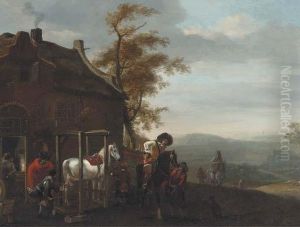 Cavalrymen At A Forge by Pieter Wouwermans or Wouwerman