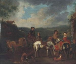 A Hawking Party Halted In A Landscape