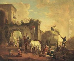 A Village Scene With A Hay Cart