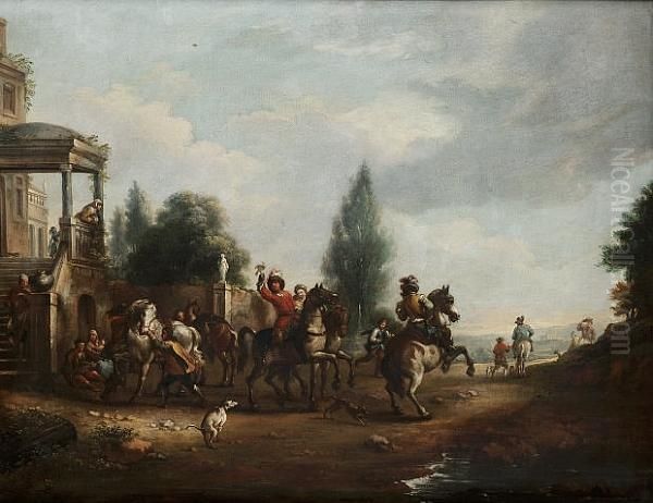 An Elegant Hunting Party Resting
 Before Ruins; And An Elegant Company Departing For The Hunt - view 1