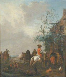 Figures Outside A Tavern by Pieter Wouwermans or Wouwerman