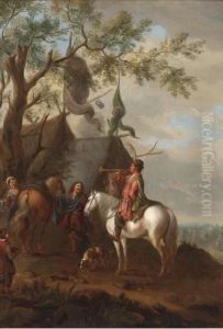A Trumpeter At A Cavalry Encampment by Pieter Wouwermans or Wouwerman