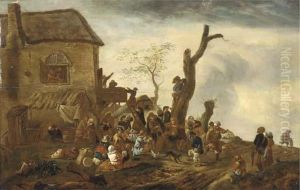 Peasants Making Merry By A Cottage by Pieter Wouwermans or Wouwerman