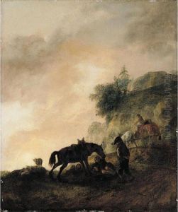 A Landscape With Travellers And A Horse Resting Beside A Road by Pieter Wouwermans or Wouwerman
