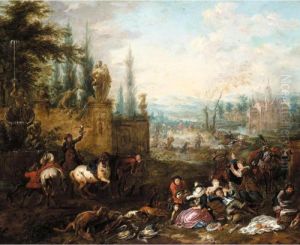 An Elegant Company Resting In A Parkland Landscape