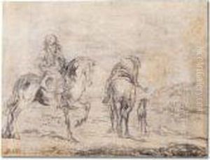 Two Men On Horseback With A Dog by Pieter Wouwermans or Wouwerman
