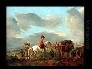 Schimmelreiter Unter Erntebauern by Pieter Wouwermans or Wouwerman