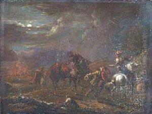 A Raiding Party Leaving A Burning Town