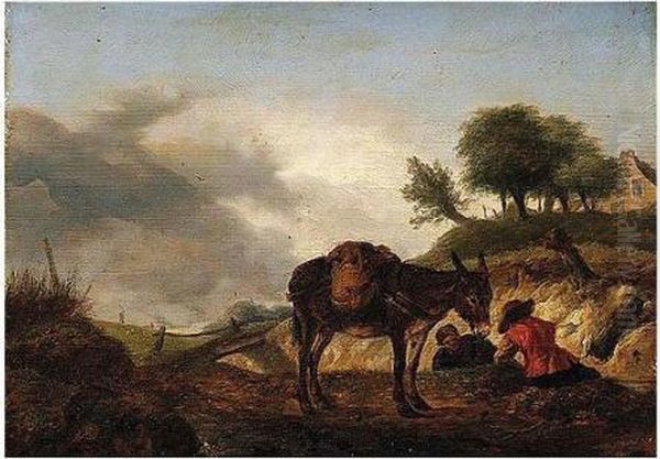 Dune Landscape With Riders And A Mule Resting On A Track - view 1