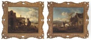 Italianate Landscapes With Horesmen Resting By Cottages by Pieter Wouwermans or Wouwerman