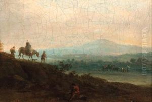 A Peasant Resting In A Landscape With Travellers On A Trackbeyond by Pieter Wouwermans or Wouwerman