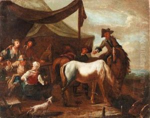 Horsemen Preparing For Departure From An Inn by Pieter Wouwermans or Wouwerman