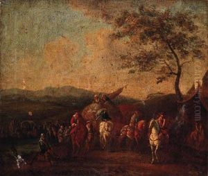 Figures Resting By A Military Encampment by Pieter Wouwermans or Wouwerman