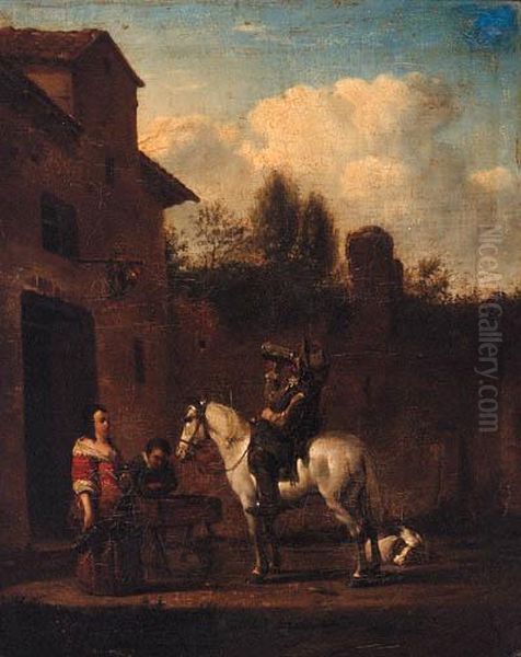 A Horseman Taking Refreshment In A Courtyard - view 1