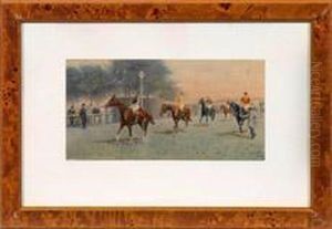 Pferderennplatzszenemit Jockeys Nach Dem Rennen by George Wright