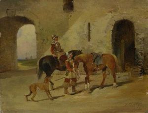 Mounted Soldiers In A Courtyard