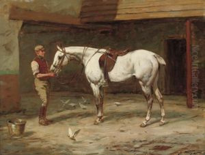Grey Hunter And Groom In A Stable Yard