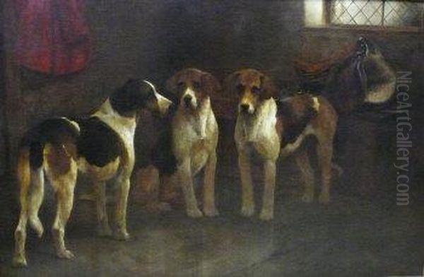 Three Hounds In A Tack Room Interior - view 1