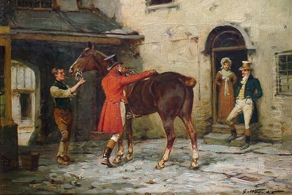A Gentleman Mounting A Horse Before A Tavern - view 1