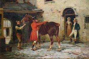 A Gentleman Mounting A Horse Before A Tavern