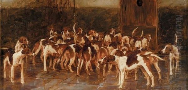 Anticipation - A Pack Of Hounds In A Loose Box Awaiting Thehunt - view 1