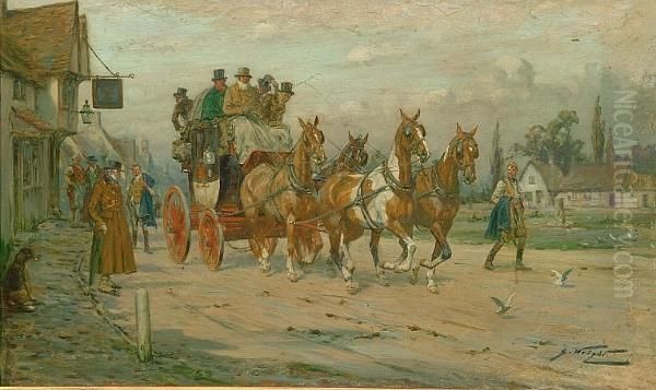 Stagecoach Outside A Country Inn - view 1