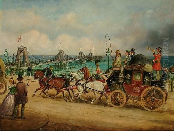 The Portsmouth To Hastings Mail Coach Passing The Old Chain Pier, Brighton - view 1