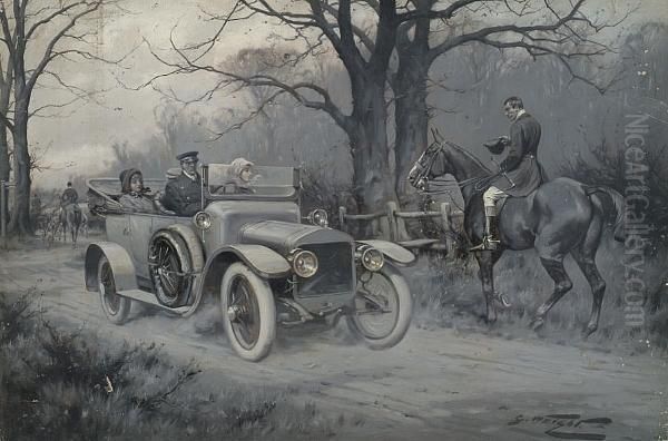 Huntsman Making Way For A Motor Car - view 1