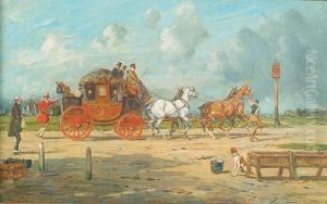 London And Exeter Coach Arriving At A Staging Inn by George Wright