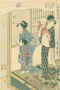 Watching moths, no.8 from Joshoku kaiko tewaza-gusa, c.1800 by Kitagawa Utamaro