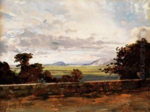 Italienische Landschaft Mit Einer Strassenmauer Im Vordergrund by Carl Wuttke