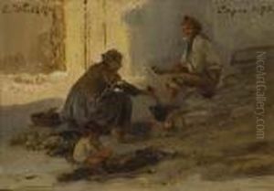 Spanische Bauernfamilie Am Feuer by Carl Wuttke