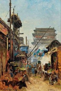 Strasenszene In Peking Mit Blick Auf Das Alte Hata Men-tor