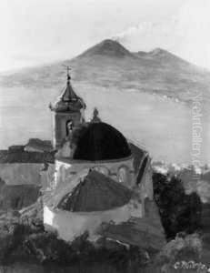 Blick Uber Eine Kirche Auf Das Meer Und Den Atna. by Carl Wuttke