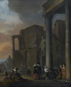 Scene De Marche Dans Des Ruines Antiques by Thomas Wyck