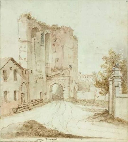 Vue D'une Porte De Rome Surmontee Par Une Ruine De L'aqueduc De Claude - view 1