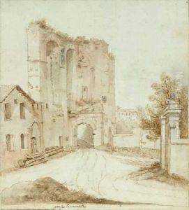 Vue D'une Porte De Rome Surmontee Par Une Ruine De L'aqueduc De Claude by Thomas Wyck