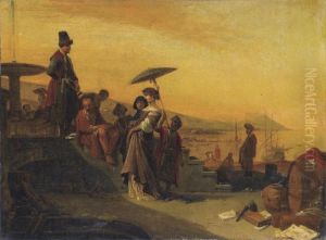 Veduta Ideale Di Porto Con Figure by Thomas Wyck